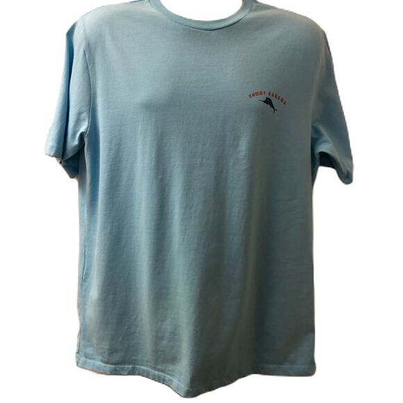 Tommy Bahama Men's Unisex Graphic T-Shirt Light  Blue Double Sided Medium - Picture 1 of 8